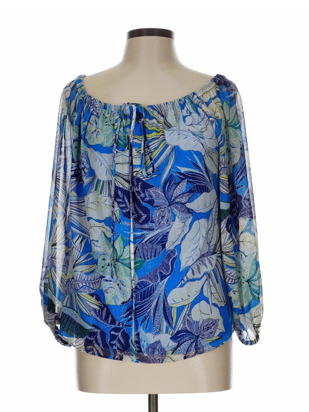 White House Black Market WHBM Blue Floral Off-Shoulder Women's Blouse EUC